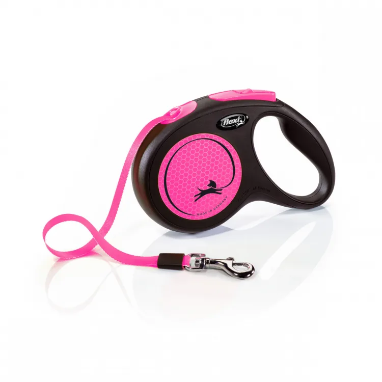 Рулетка Flexi Neon М, ремень 5м, до 25кг, розовый неон