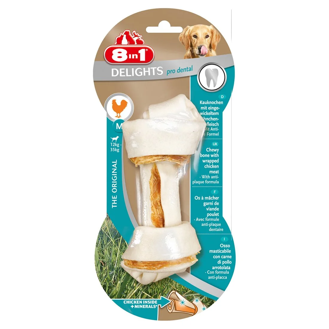 8in1 DELIGHTS M косточка с куриным мясом для средних и крупных собак 14,5 см 