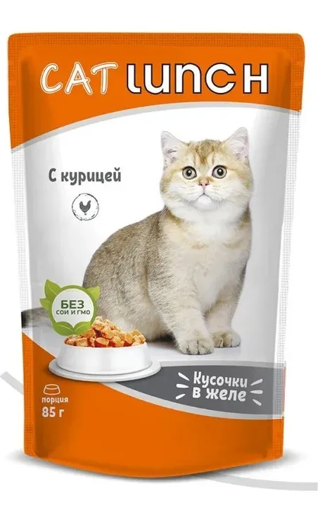 Кэт Ланч пауч для кошек кусочки в желе с Курицей