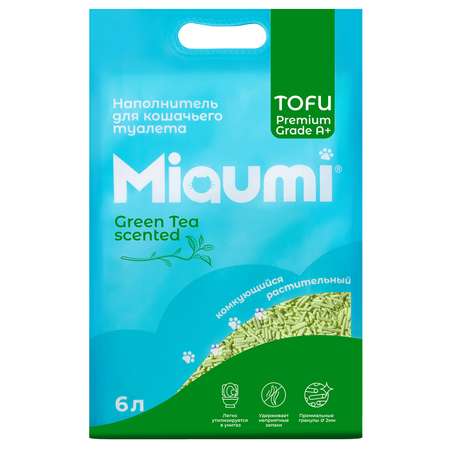 Miaumi TOFU Green Tea Scented комкующийся наполнитель для кошачьего туалета растительный/Тофу, с неж