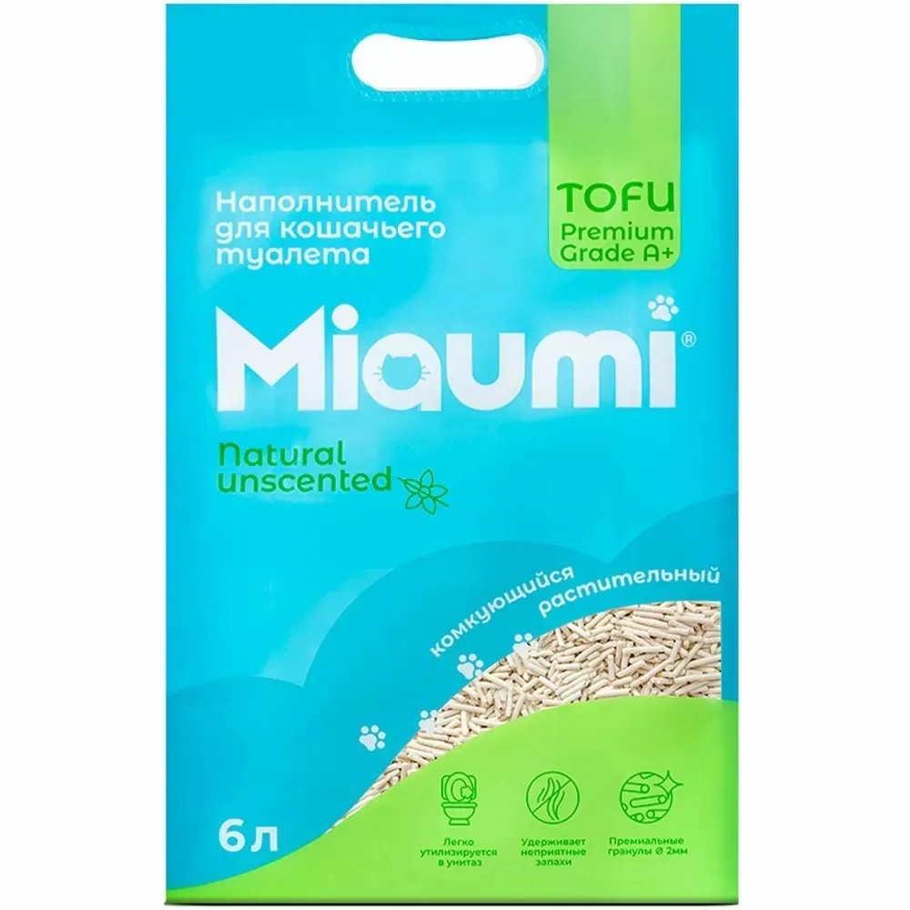 Miaumi TOFU Natural Unscented комкующийся наполнитель для кошачьего туалета растительный/Тофу, натур