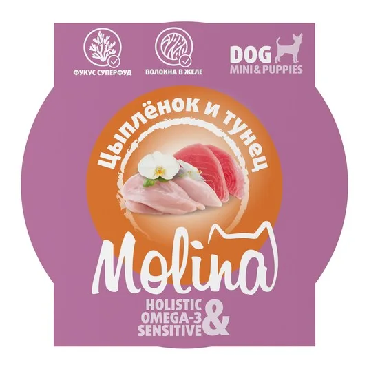 MOLINA. Ламистер для взрослых собак мини-пород. Цыпленок и тунец в желе, 75 г, 6010674