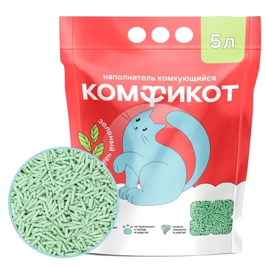 КОМФИКОТ Наполнитель тофу комкующийся зеленый чай, 5 л