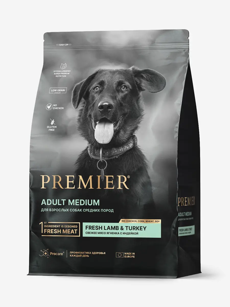 Premier Dog Lamb&Turkey ADULT Medium (Свежее мясо ягненка с индейкой для собак средних пород) 3 кг,
