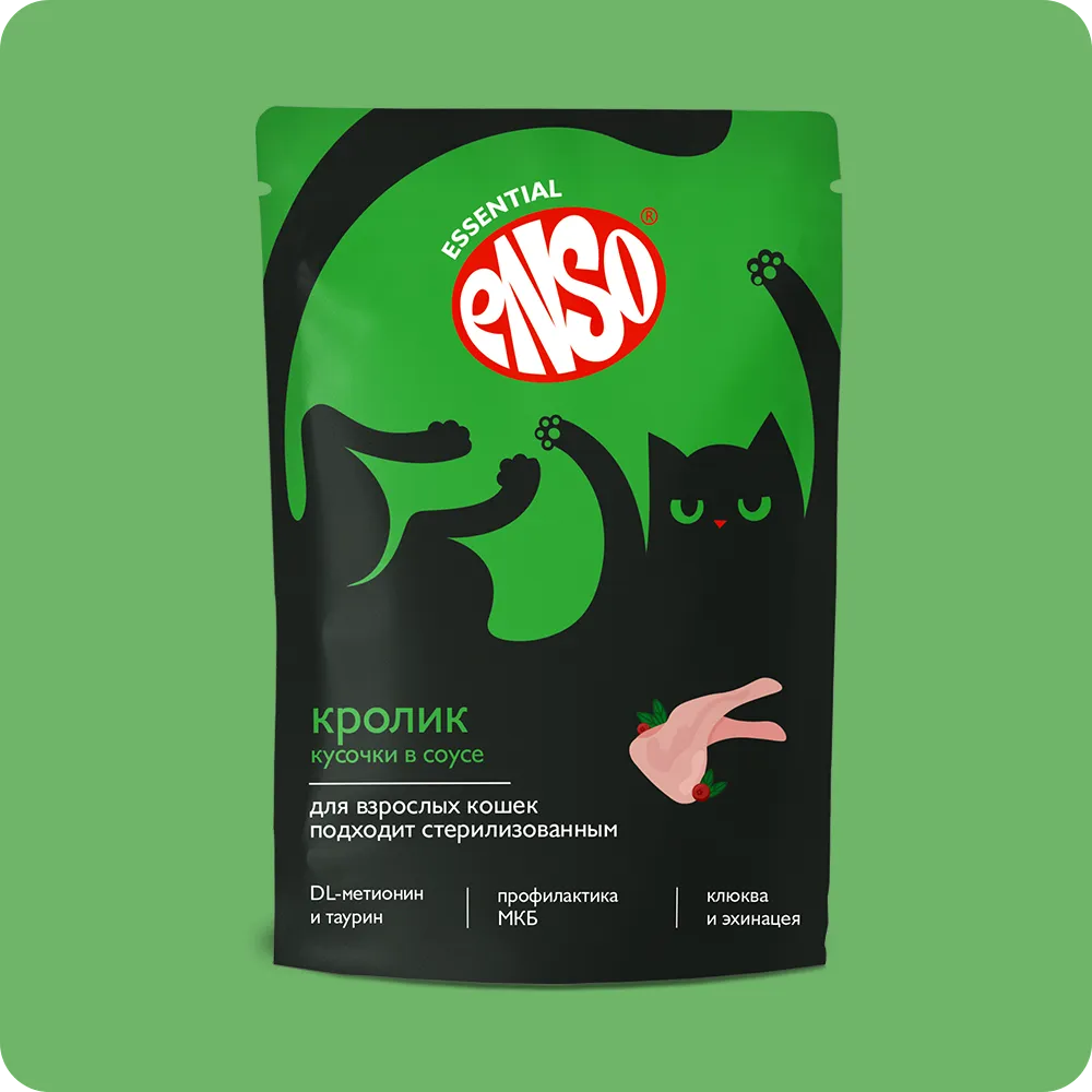 ENSO Корм влаж полнор д/взросл кошек, кусочки в соусе с кроликом, пауч 85г/24 (Без характеристики),