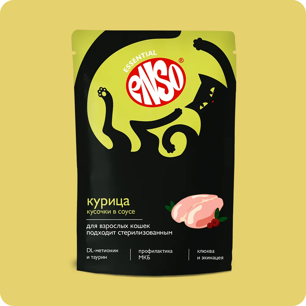 ENSO Корм влаж полнор д/взросл кошек, кусочки в соусе с курицей, пауч 85г/24 (Без характеристики), ш