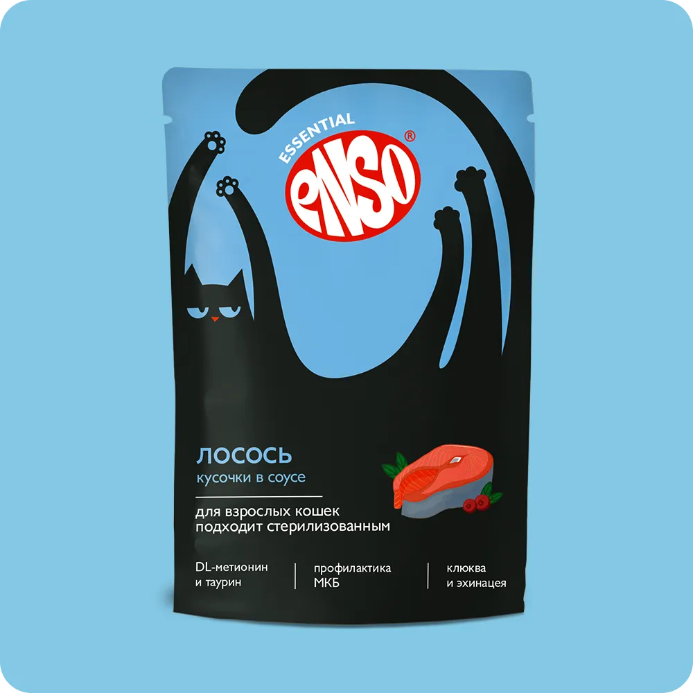 ENSO Корм влаж полнор д/взросл кошек, кусочки в соусе с лососем, пауч 85г/24 (Без характеристики), ш