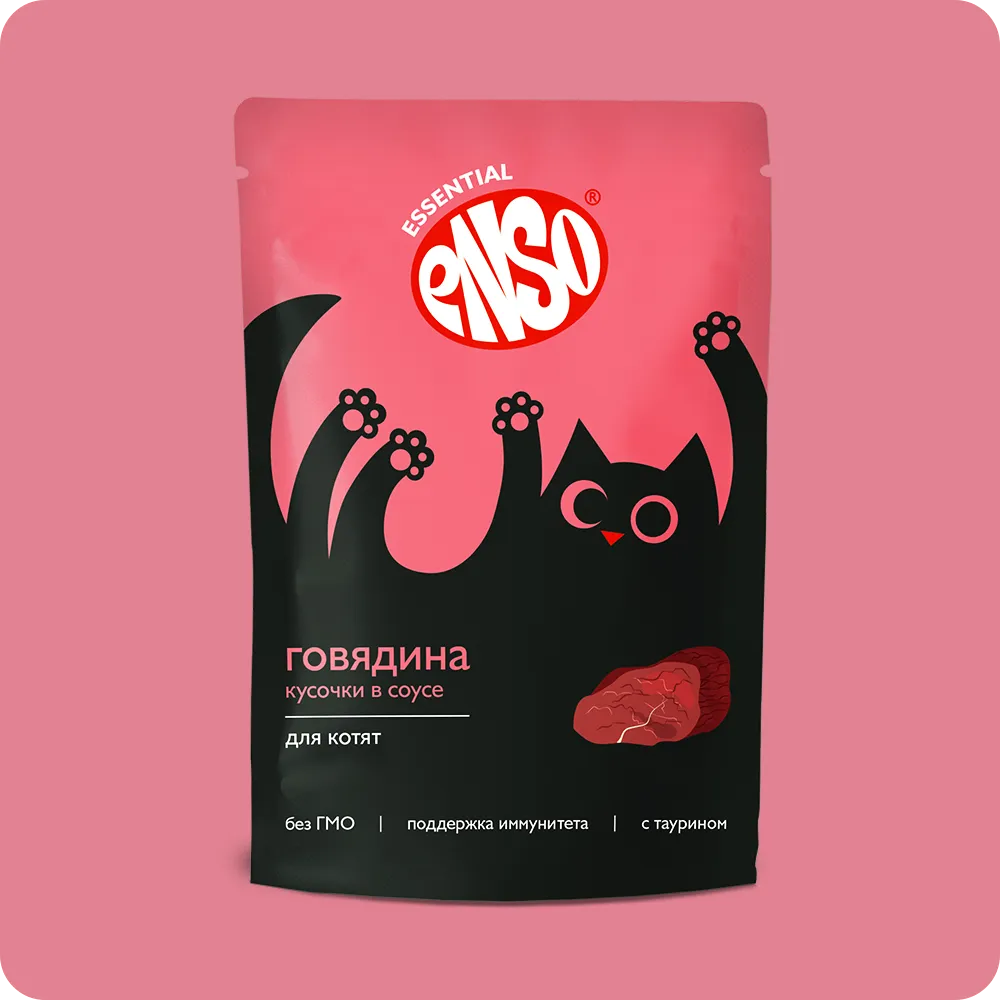 ENSO Корм влаж полнор д/котят, кусочки в соусе с говядиной, пауч 85г/24 (Без характеристики), шт.