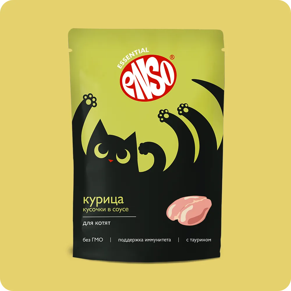 ENSO Корм влажный полнорационный для котят, кусочки в соусе с курицей, пауч 85г/24 (Без характеристи