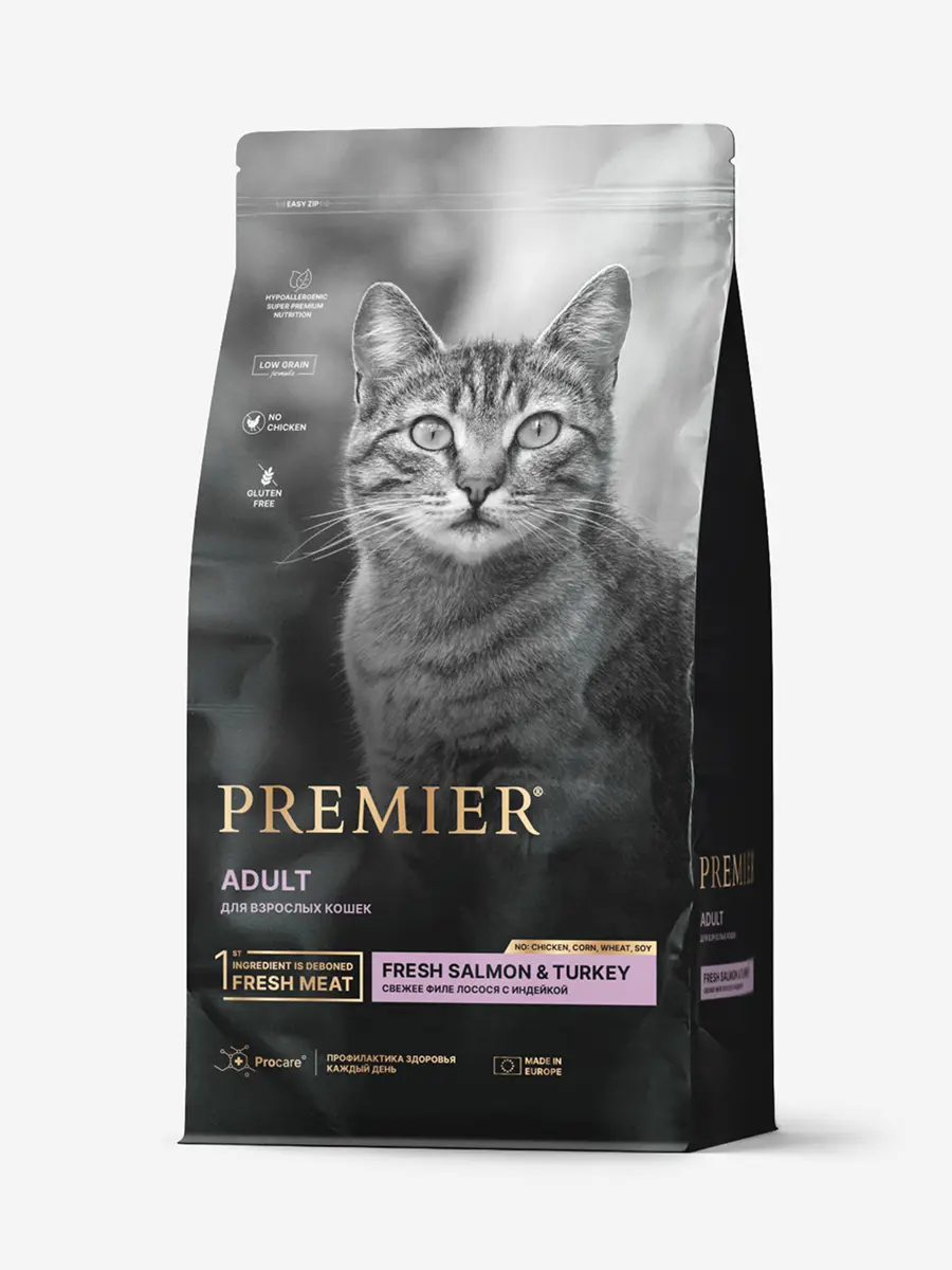 Premier Cat Salmon&Turkey ADULT (Свежее филе лосося с индейкой для кошек) 2 кг, шт