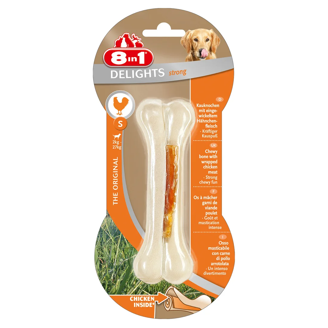 8in1 DELIGHTS Strong S косточка сверхпрочная с куриным мясом для мелких и средних собак 11 см 