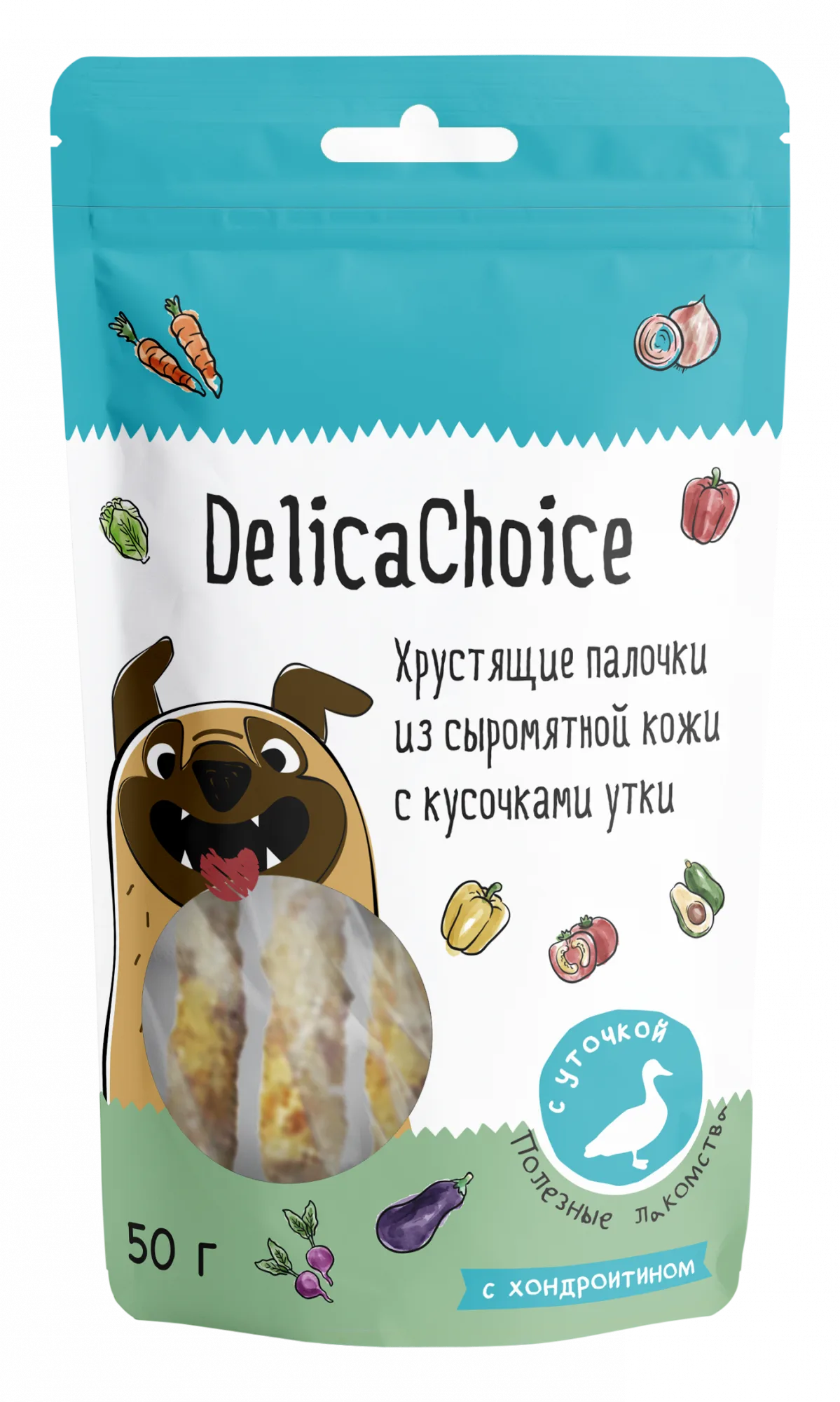ДеликаЧойс Хрустящие палочки из сыромят.кожи с кусочками курицы, 50г