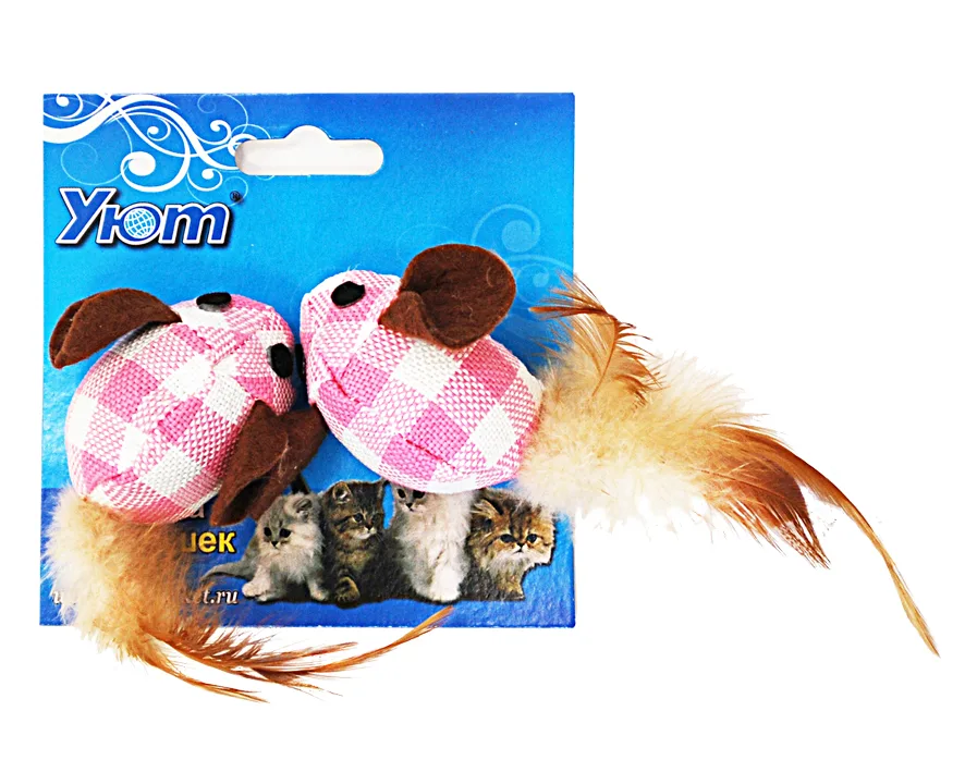 УЮТ игрушка для кошки, мышь тканевая, 2шт. на дисплее, 1х500 шт