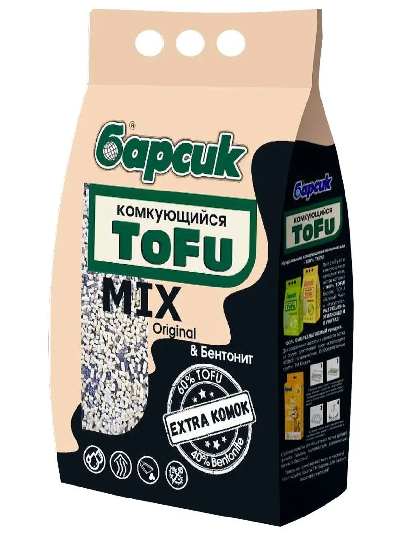 Барсик TOFU MIX "Original & Бентонит" комкующийся NEW 4,54 л