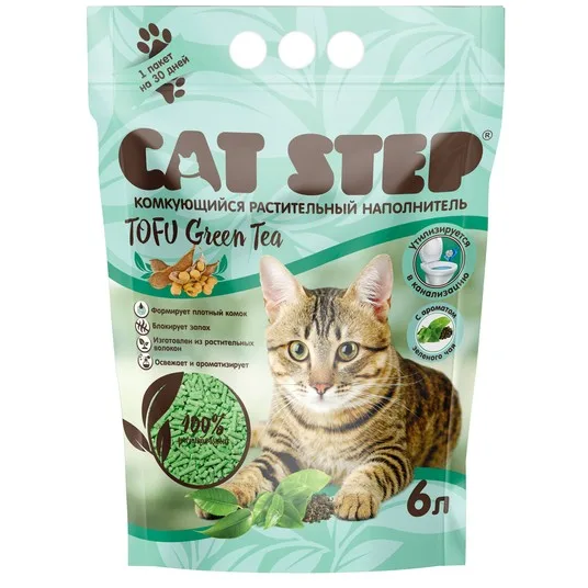 Наполнитель комкующийся растительный CAT STEP Tofu Green Tea, 6 л, шт фото 5