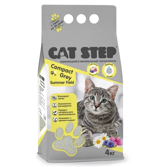 Наполнитель комкующийся минеральный CAT STEP Compact Grey Summer Field, 4 кг, шт фото 2
