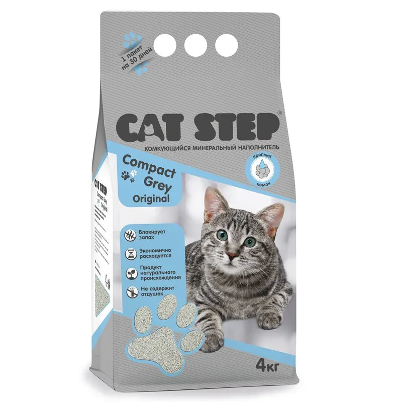 Наполнитель комкующийся минеральный CAT STEP Compact Grey Original, 4 кг, шт
