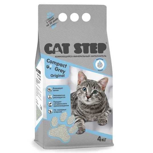 Наполнитель комкующийся минеральный CAT STEP Compact Grey Original, 4 кг, шт фото 2