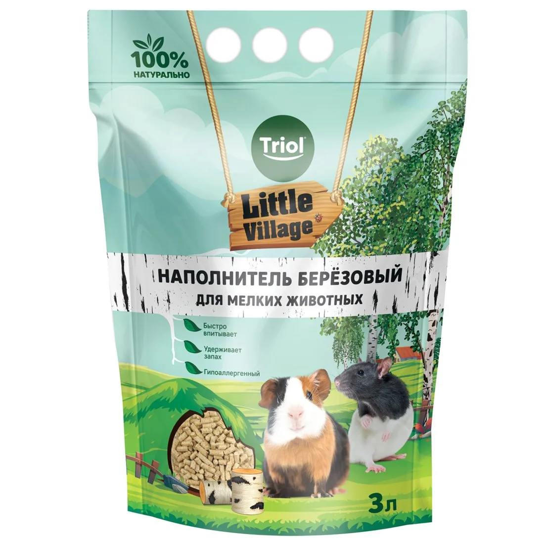 Наполнитель для мелких животных березовый, 3л, серия LITTLE VILLAGE, Triol, шт