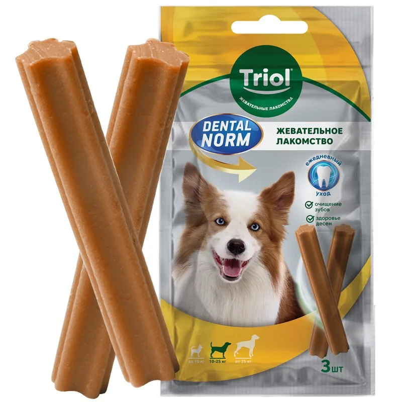 Triol DENTAL NORM Лакомство для собак Средних пород "Палочки жевательные", 75г (уп. 3шт), шт