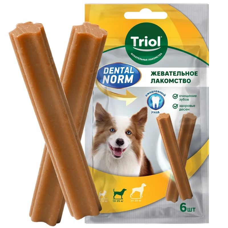 Triol DENTAL NORM Лакомство для собак Средних пород "Палочки жевательные", 150г (уп. 6шт), шт