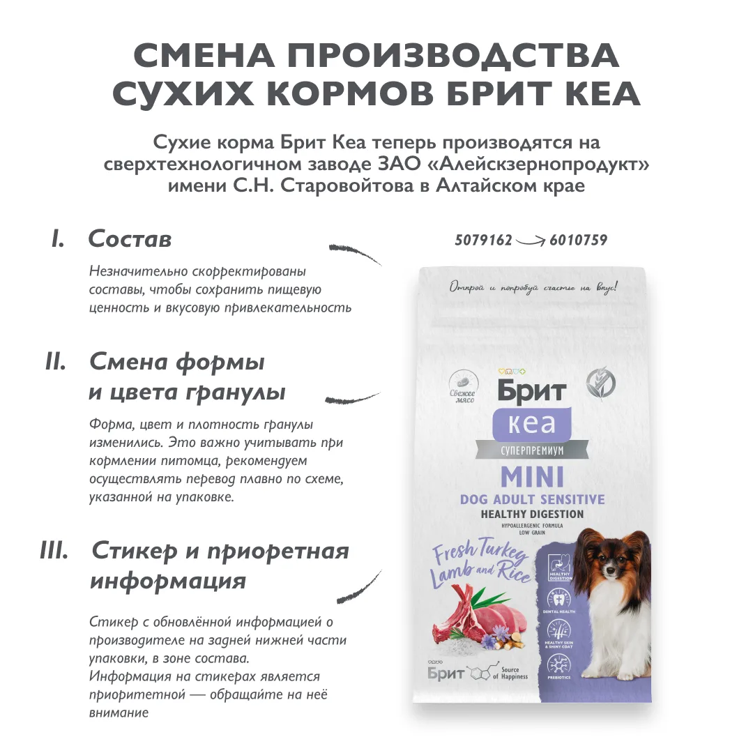 Брит Кеа  Сухой корм MINI DOG ADULT SENSITIVE.HEALTHY DIGESTION с инд, ягнен. и рис, 1,5 кг, 6010759 фото 2