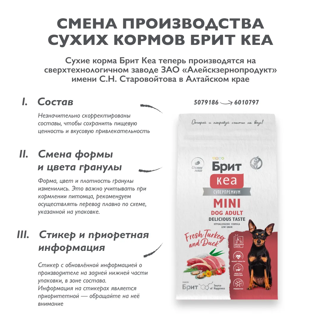 Брит Кеа  Сухой корм MINI DOG ADULT.DELICIOUS TASTE с индейкой и уткой д/приверед, 1,5 кг, 6010797 фото 2