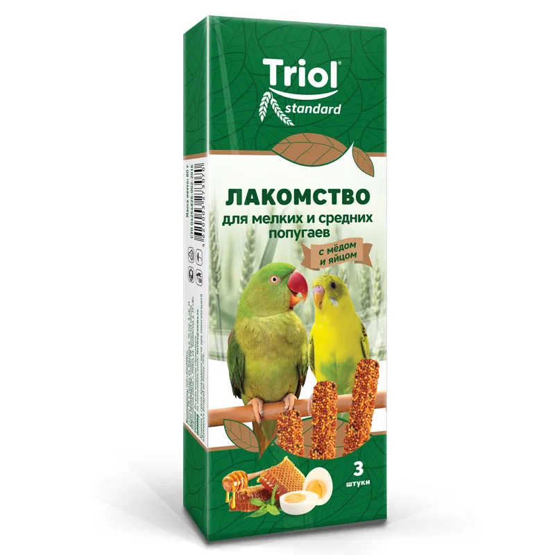 Лакомство для мелких и средних попугаев с мёдом и яйцом (уп. 3 шт), 80г, Triol Standard фото 2