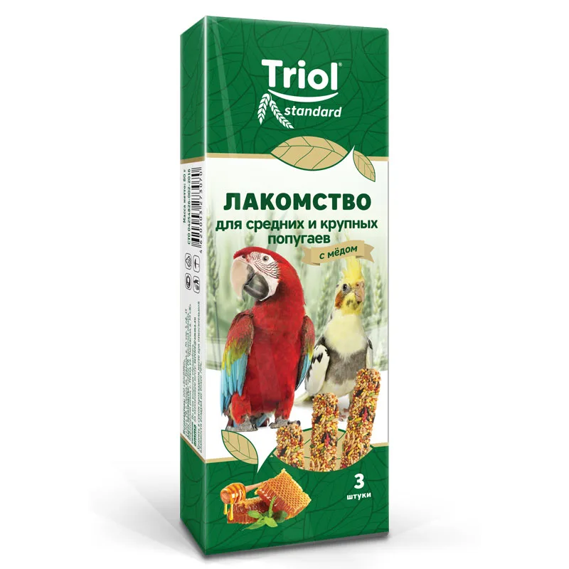 Лакомство для средних и крупных попугаев с мёдом (уп. 3 шт), 80г, Triol Standard фото 2