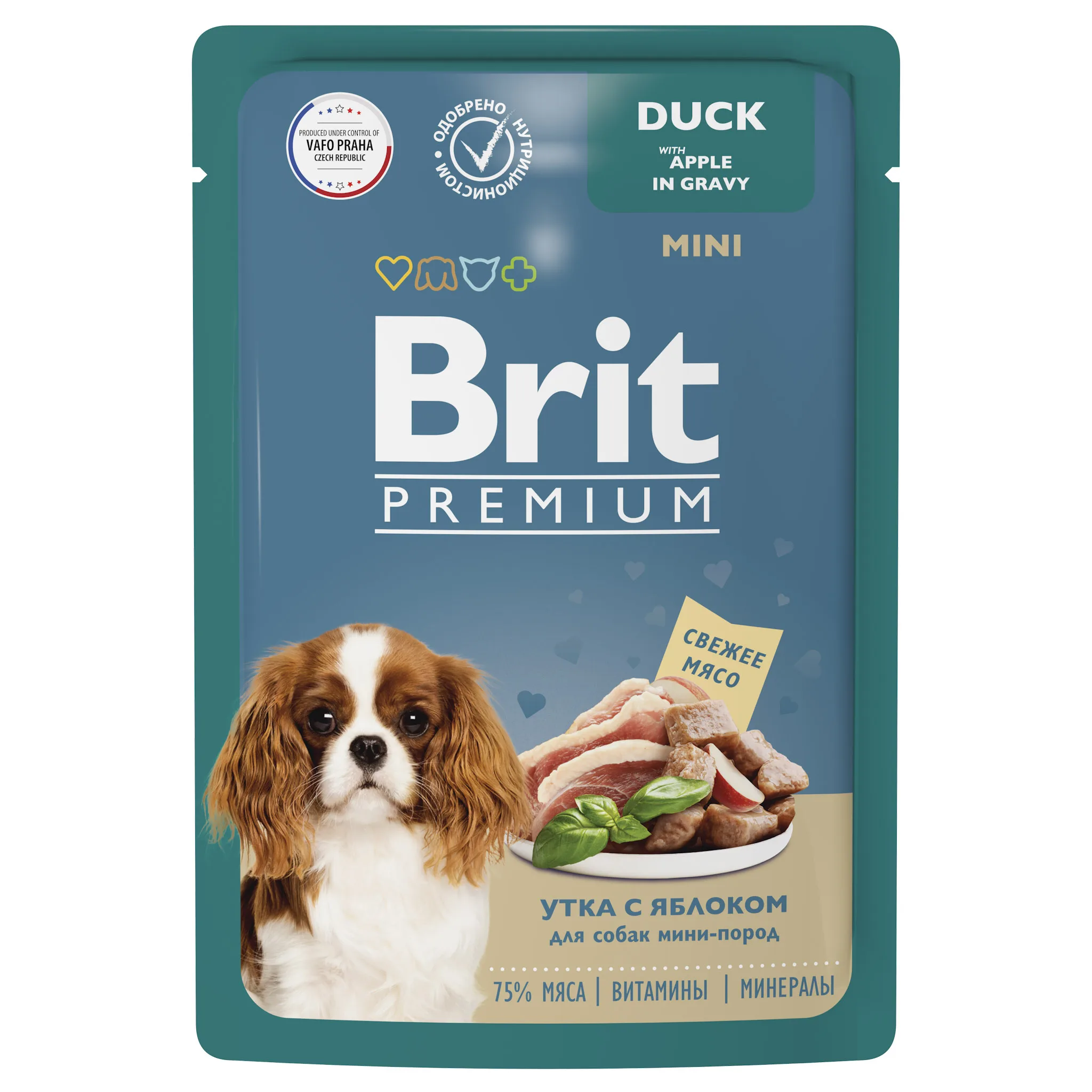 BRIT PREMIUM, Пауч для взрослых собак мини пород, Утка с яблоком в соусе, 85г