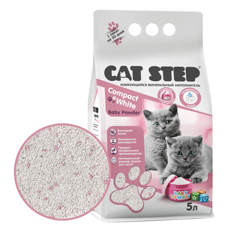 Наполнитель для котят комкующийся минеральный CAT STEP Compact White Baby Powder, 5 л, шт