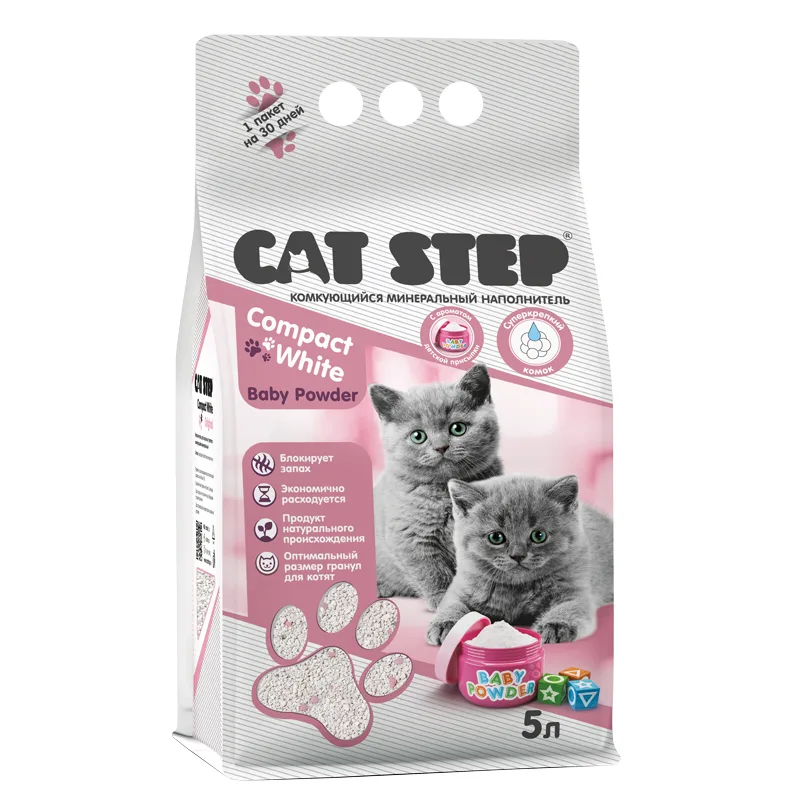 Наполнитель для котят комкующийся минеральный CAT STEP Compact White Baby Powder, 5 л, шт фото 2