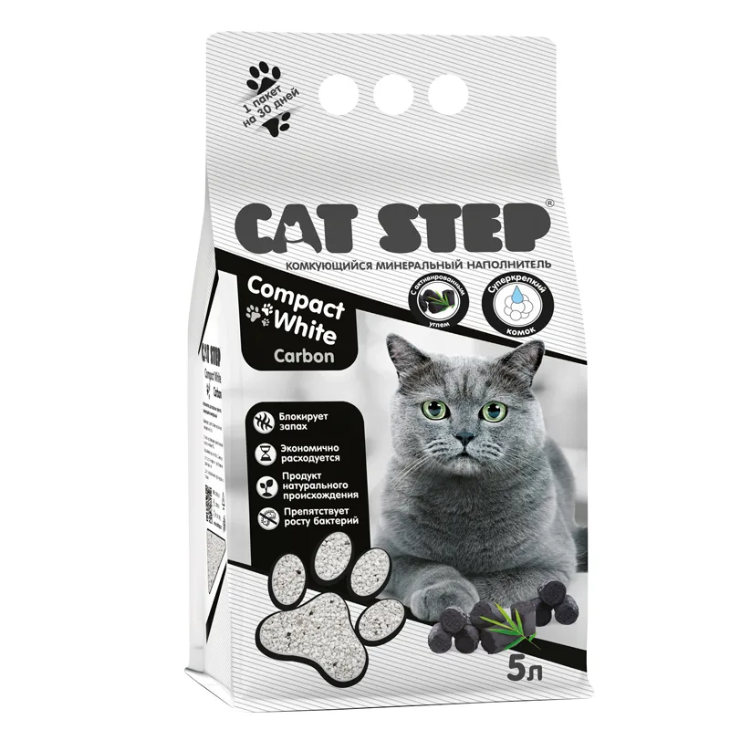 Наполнитель комкующийся минеральный CAT STEP Compact White Carbon, 5 л, шт фото 2