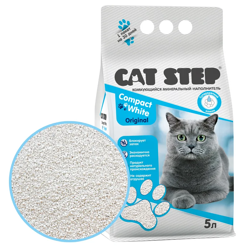 Наполнитель комкующийся минеральный CAT STEP Compact White Original, 5 л, шт