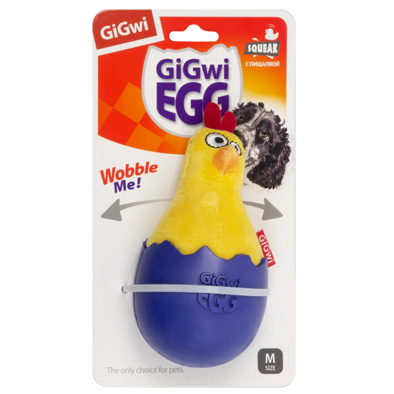 Игрушка для собак Цыпленок- неваляшка с пищалкой 14см, серия GIGwi EGG фото 2