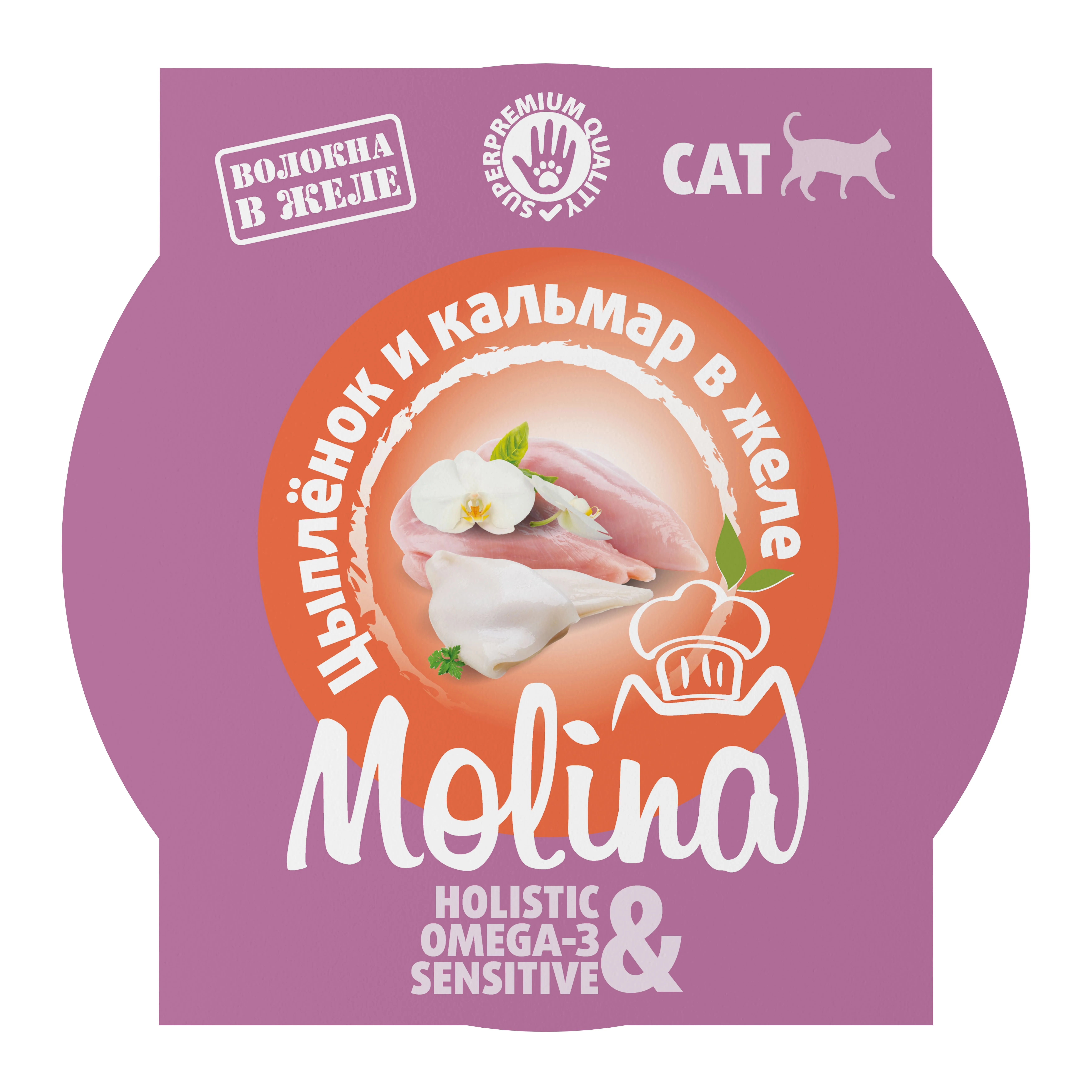 MOLINA. Ламистер для взрослых кошек. Цыпленок и кальмар в желе, 75 г, 1061182