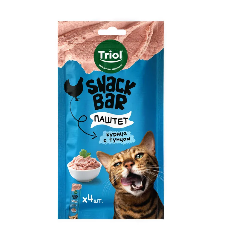 Triol SNACK BAR Лакомство для кошек "Паштет из курицы с тунцом", 40г, шт