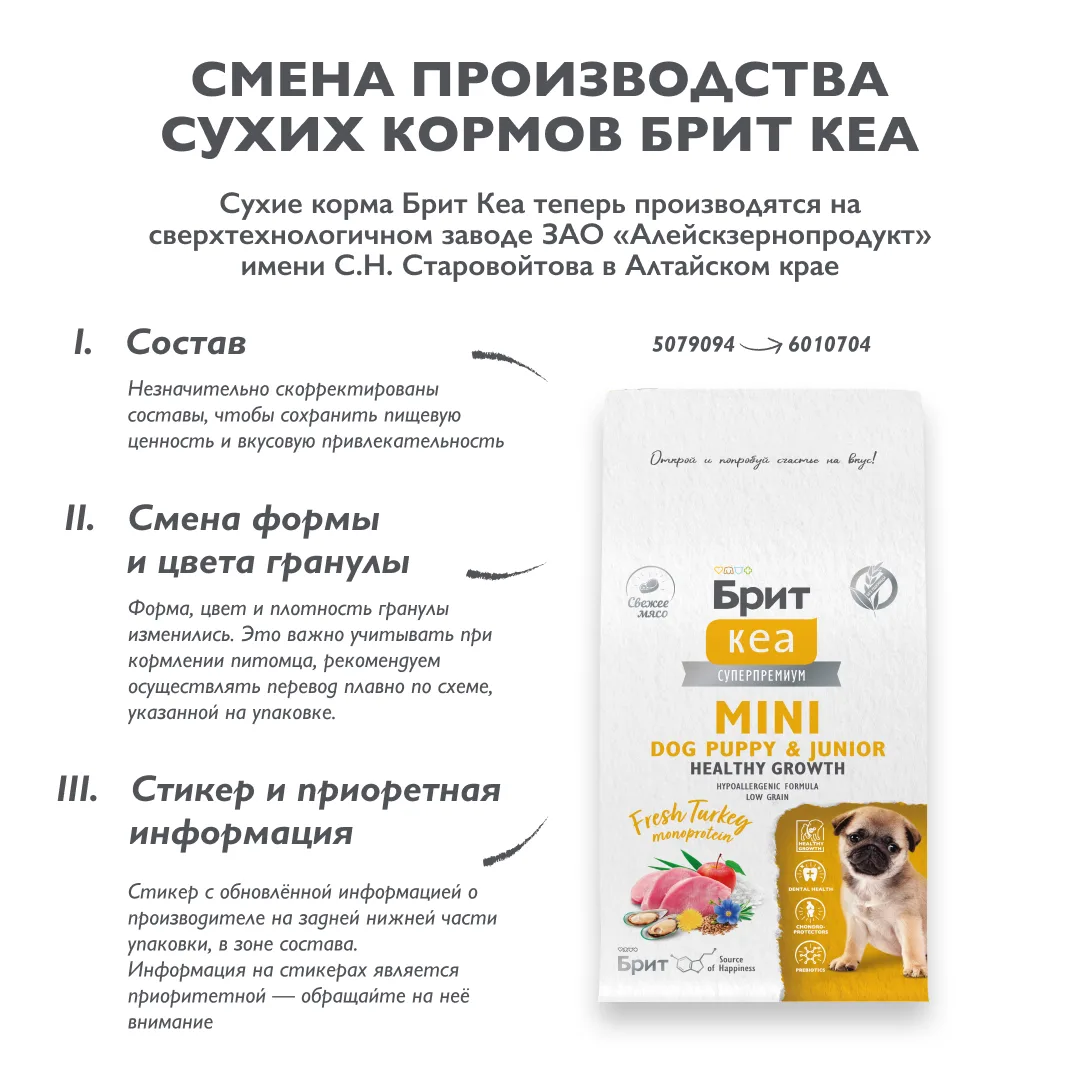 Брит Кеа Сух корм MINI DOG PUPPY & JUNIOR.HEALTHY GROWTH.MONOPROTEIN с индейкой д/щен 0.4кг фото 8
