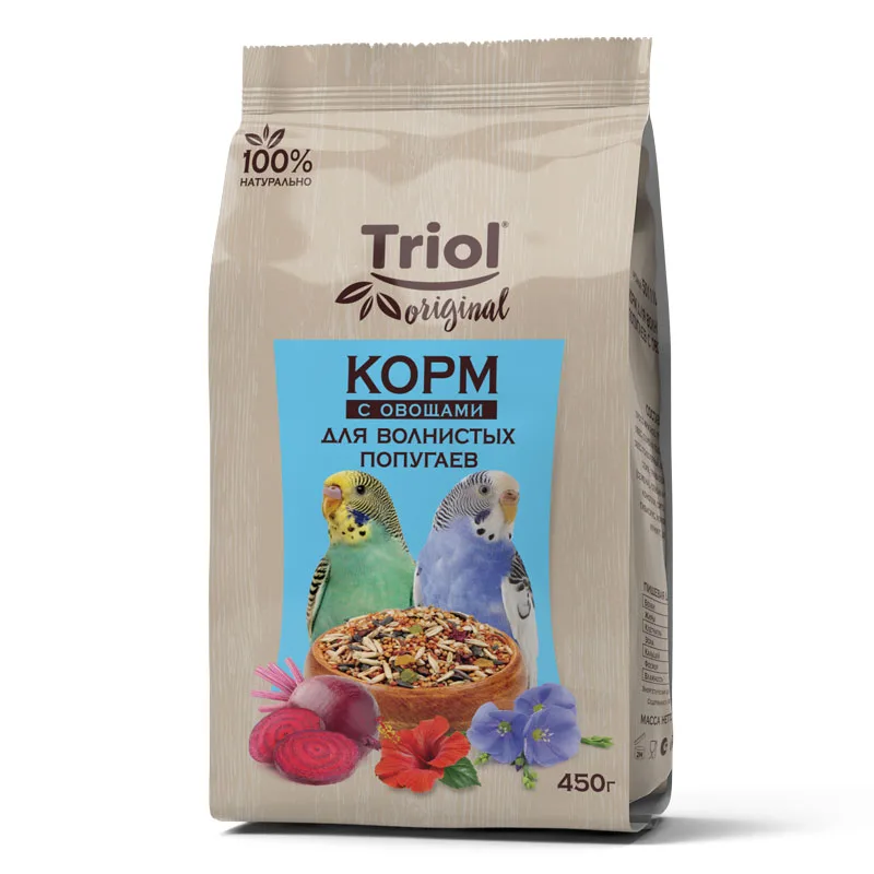 Корм для волнистых попугаев с овощами, 450г, Triol Original