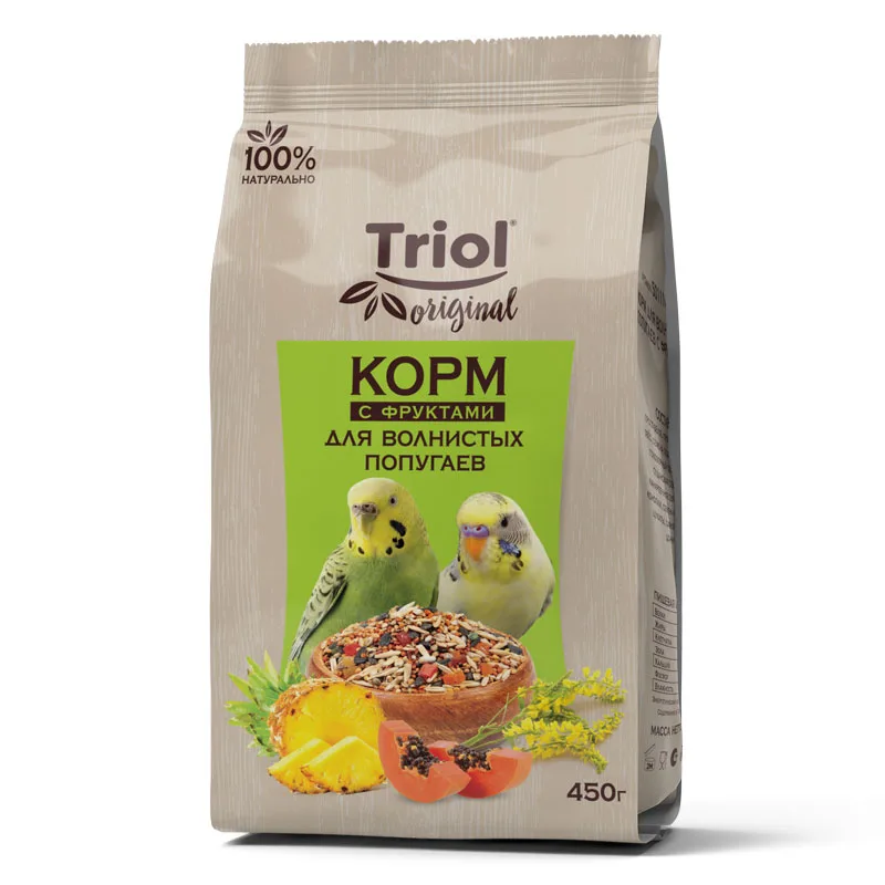 Корм для волнистых попугаев с фруктами, 450г, Triol