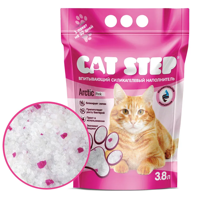 Наполнитель впитывающий силикагелевый CAT STEP Arctic Pink, 3,8 л, шт