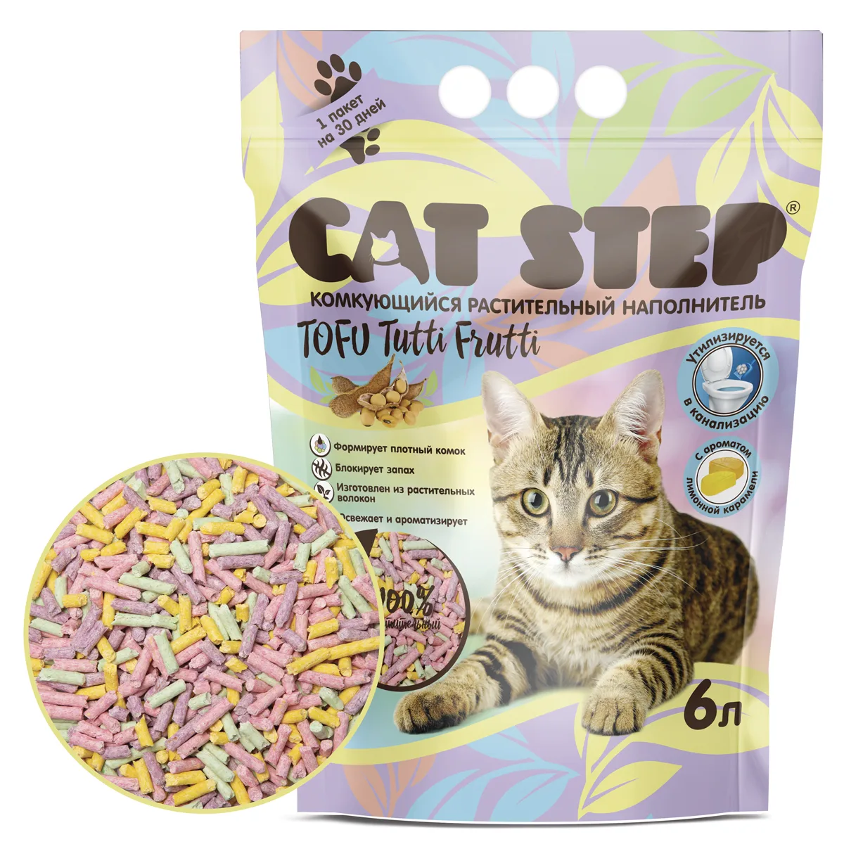 Наполнитель комкующийся растительный CAT STEP Tofu Tutti Frutti, 6 л, шт