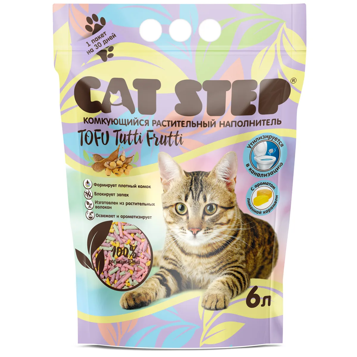Наполнитель комкующийся растительный CAT STEP Tofu Tutti Frutti, 6 л, шт фото 2