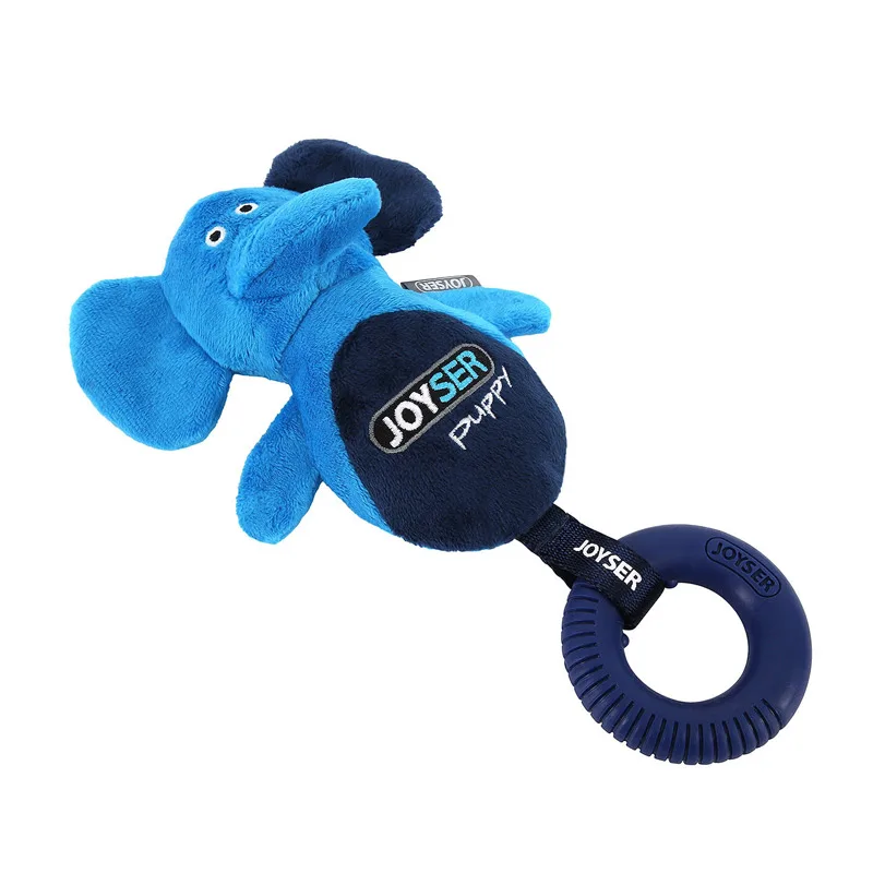 Игрушка для собак Joyser Puppy Слоник с резиновым кольцом и пищалкой, S/M, голубой, 21см