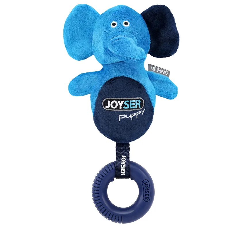 Игрушка для собак Joyser Puppy Слоник с резиновым кольцом и пищалкой, S/M, голубой, 21см фото 2